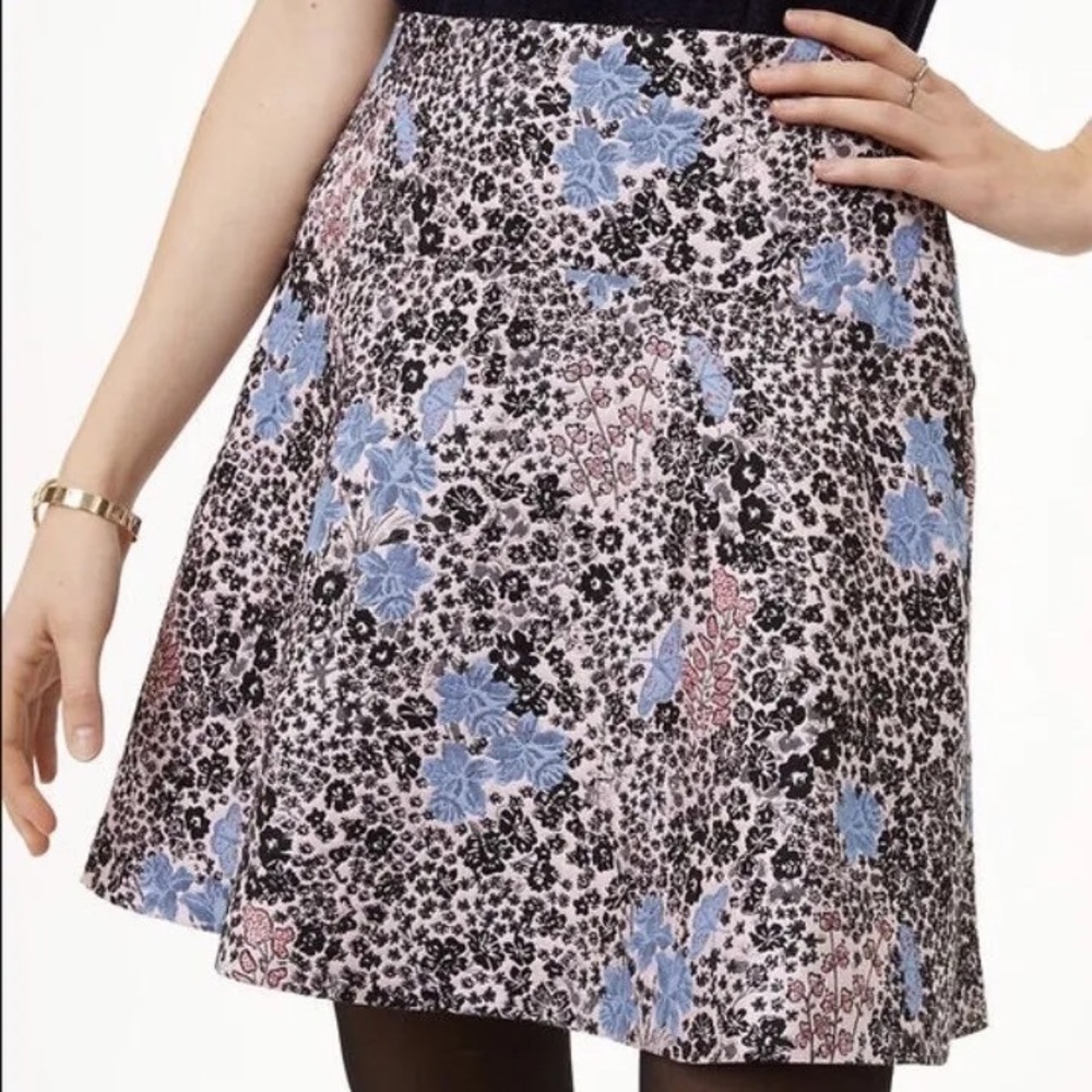 Loft Ann Taylor Floral Jacquard Flare Skirt